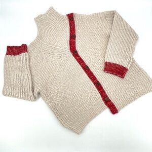 POL Chunky Knit Sweater Cream body Red, Oranges Accents Size Large H23